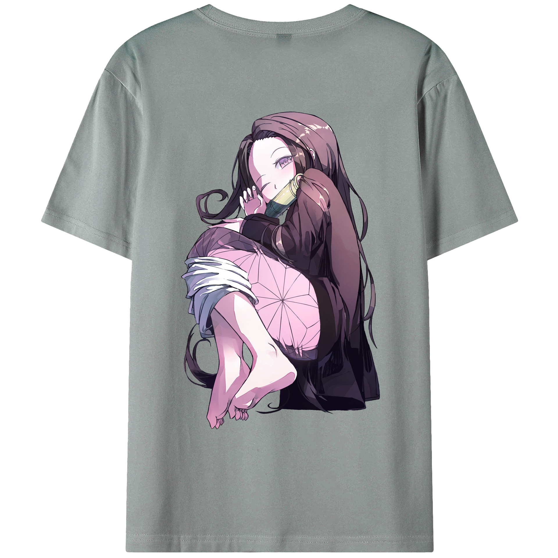 （画像用） 鬼滅の刃（きめつのやいば）竈門 禰󠄀豆子／かまど ねずこ Kamado Nezuko 綿100％ メンズ半袖Tシャツ（バックプリント） 通気性